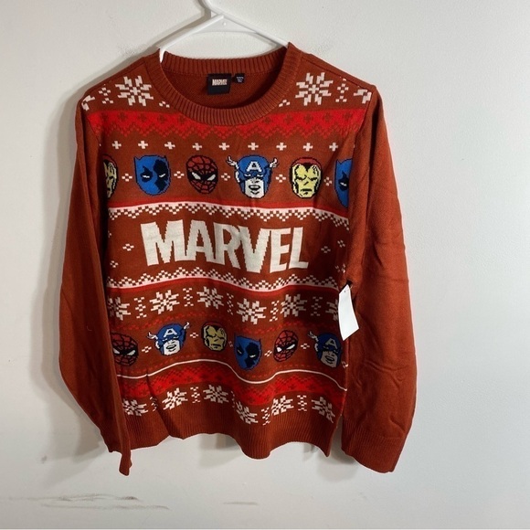 Marvel Ugly Christmas Sweater NWT XL Spider-Man Captain America Iron Man Red - Picture 2 of 5
